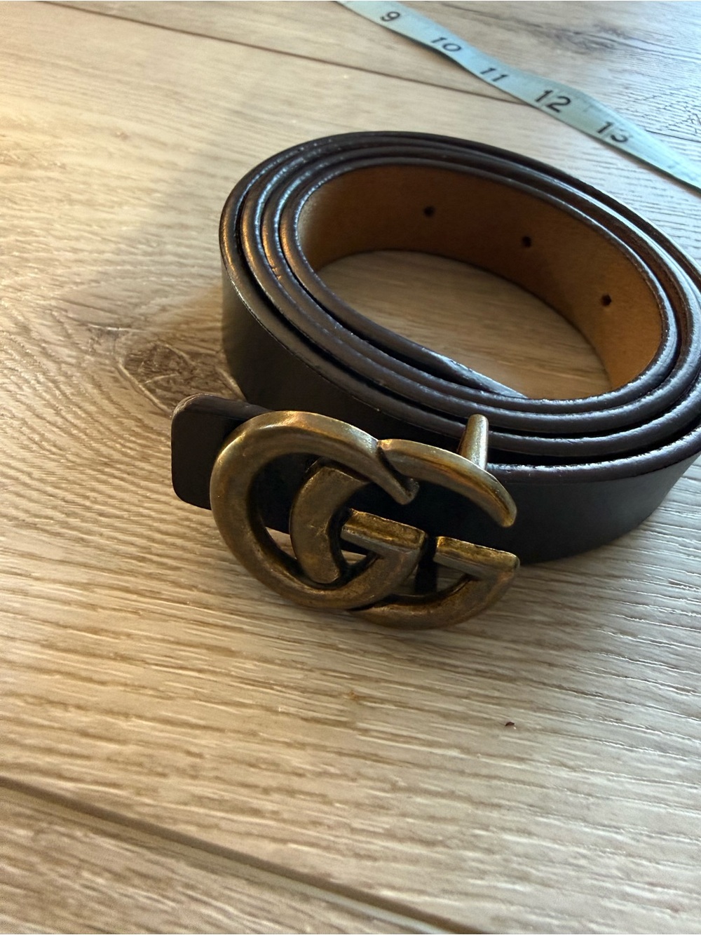 G by Guess Black Leather Belt with Antiqued Gold Double-G Buckle